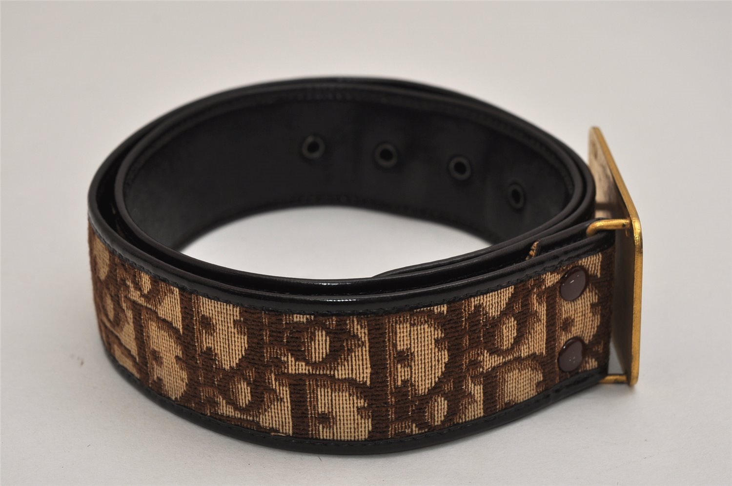 Authentic Christian Dior Trotter Belt Canvas Leather 27.6-31.5inches Brown 8726J