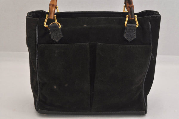 Authentic GUCCI Bamboo Vintage Hand Bag Suede Leather Black 8727M