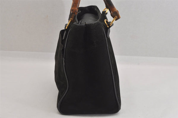 Authentic GUCCI Bamboo Vintage Hand Bag Suede Leather Black 8727M