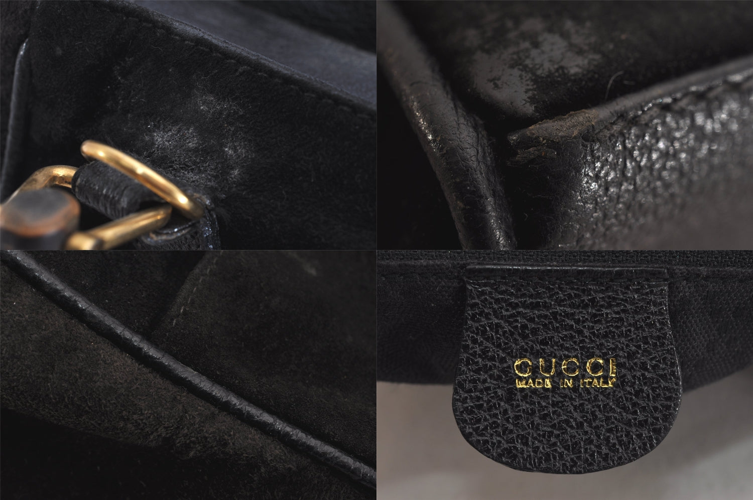Authentic GUCCI Bamboo Vintage Hand Bag Suede Leather Black 8727M