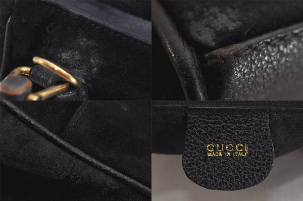 Authentic GUCCI Bamboo Vintage Hand Bag Suede Leather Black 8727M