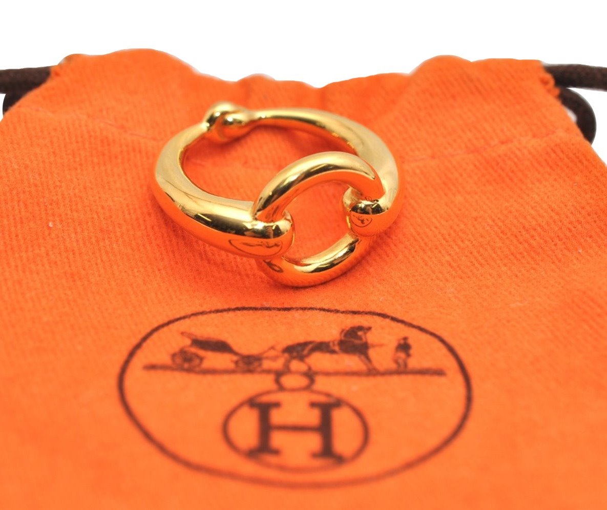 Authentic HERMES Scarf Ring Moris Circle Design Gold Tone 8729J