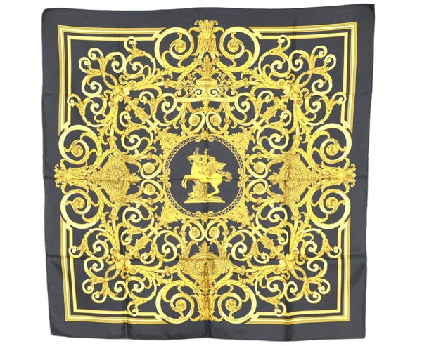 Authentic HERMES Carre 90 Scarf "LES TUILERIES" Silk Black Box 8731J