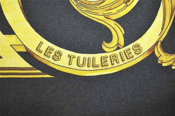 Authentic HERMES Carre 90 Scarf "LES TUILERIES" Silk Black Box 8731J