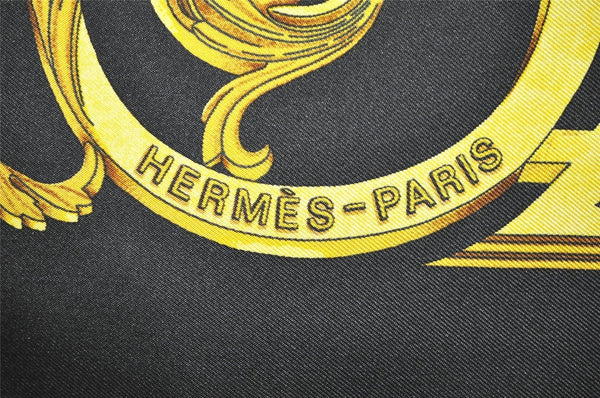 Authentic HERMES Carre 90 Scarf "LES TUILERIES" Silk Black Box 8731J