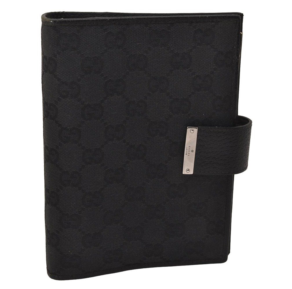 Authentic GUCCI Agenda Notebook Cover Purse GG Canvas Leather 115241 Black 8734J