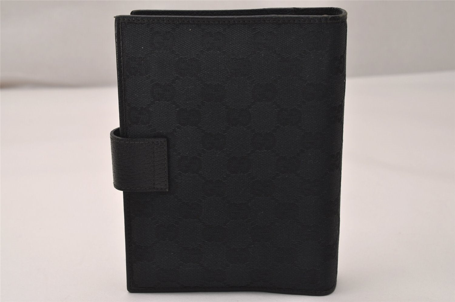 Authentic GUCCI Agenda Notebook Cover Purse GG Canvas Leather 115241 Black 8734J