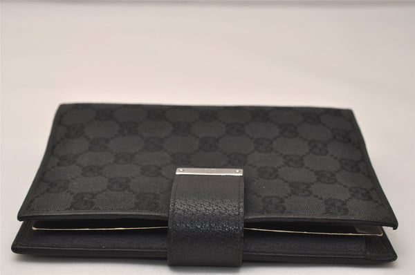 Authentic GUCCI Agenda Notebook Cover Purse GG Canvas Leather 115241 Black 8734J