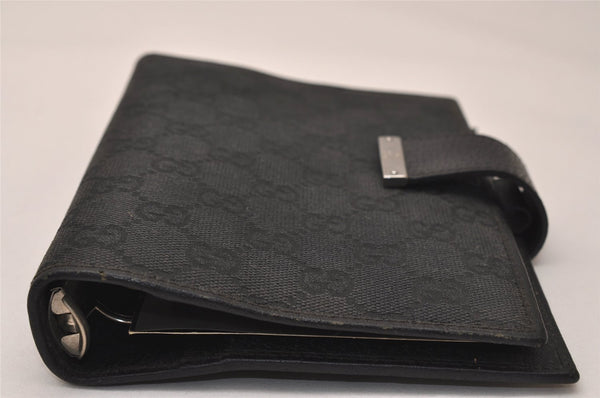 Authentic GUCCI Agenda Notebook Cover Purse GG Canvas Leather 115241 Black 8734J