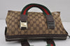 Authentic GUCCI Web Sherry Line Hand Boston Bag GG Canvas Leather Brown 8741J