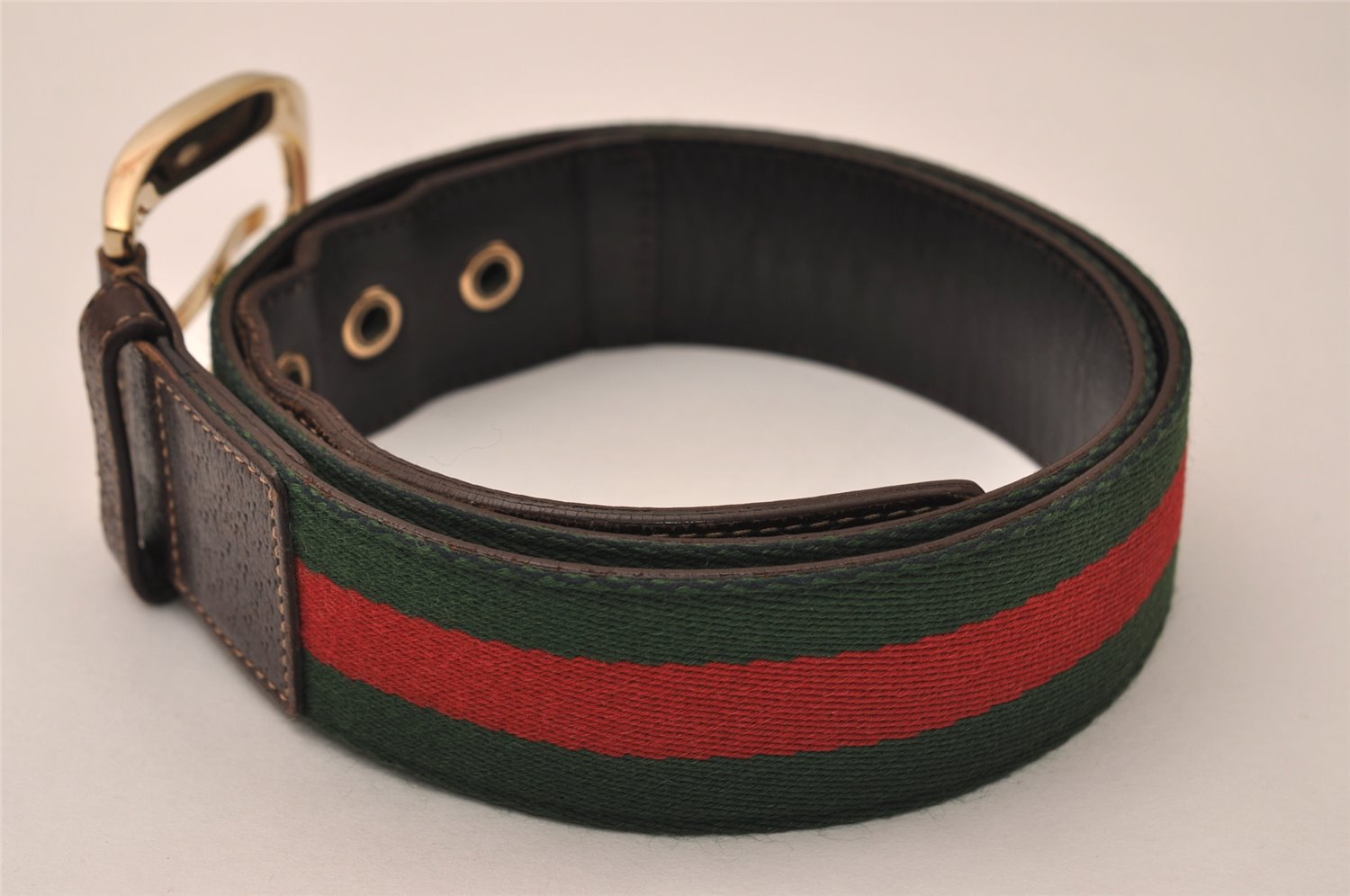 Auth GUCCI Web Sherry Line Belt Canvas Leather 90cm 35.4