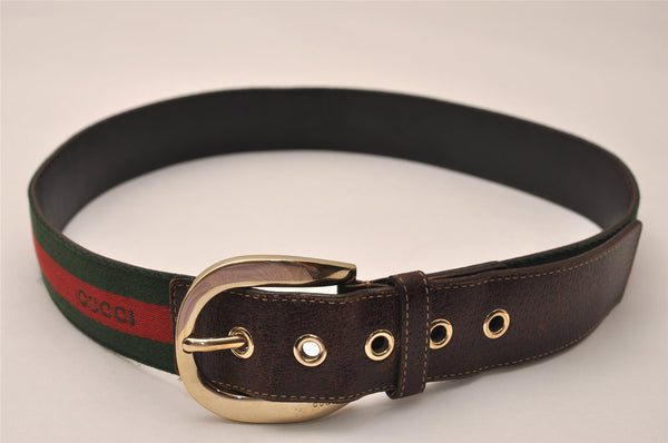 Auth GUCCI Web Sherry Line Belt Canvas Leather 90cm 35.4" 138613 Brown 8742J