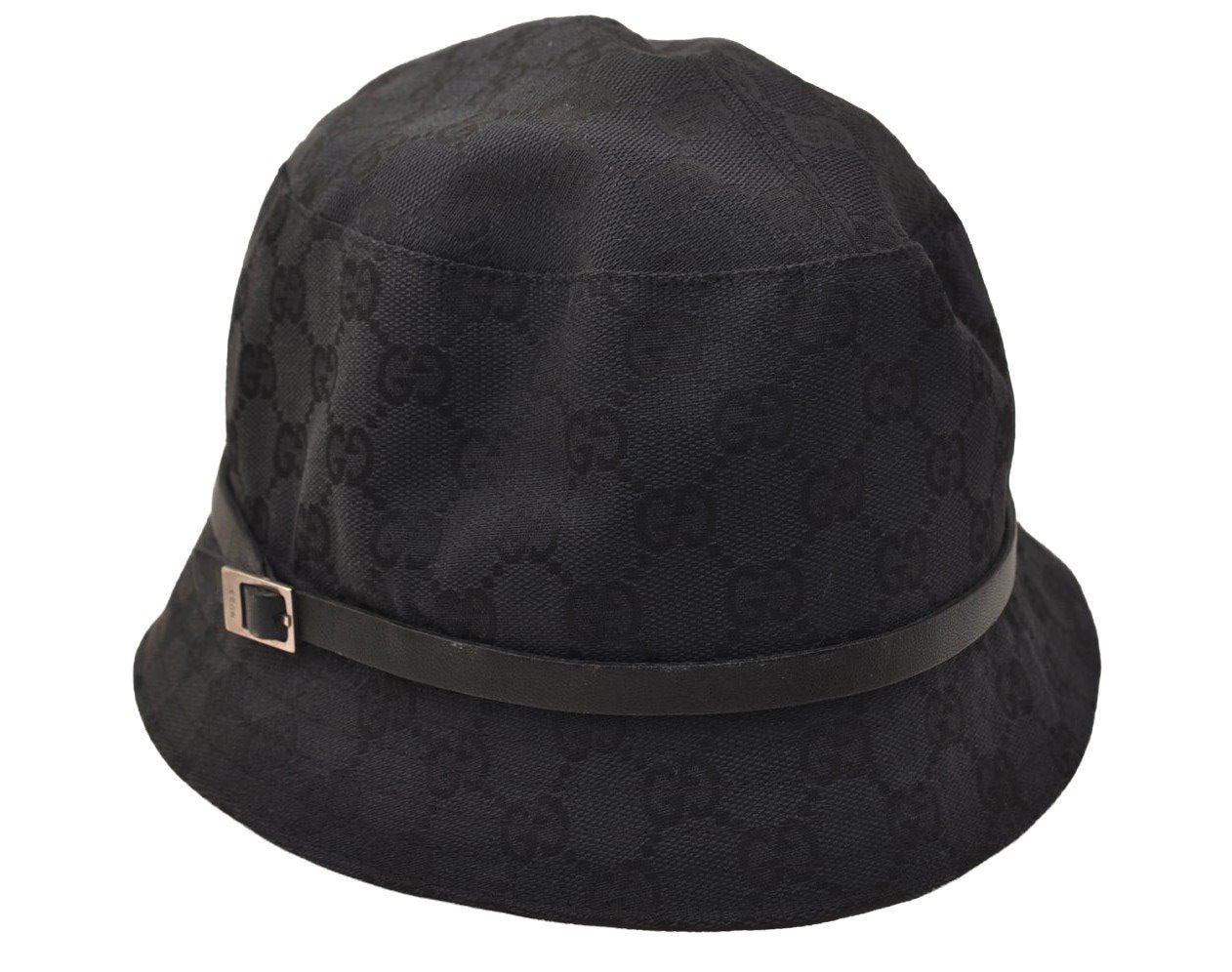 Authentic GUCCI Vintage Bucket Hat GG Canvas Leather Size L 22