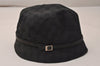 Authentic GUCCI Vintage Bucket Hat GG Canvas Leather Size L 22" Black 8743J