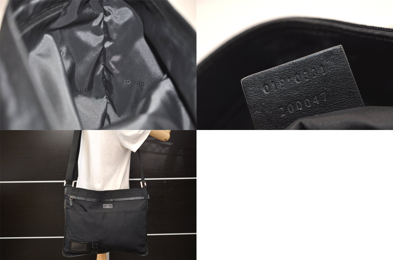 Authentic GUCCI Vintage Shoulder Cross Bag Nylon Leather 0190331 Black 8743M