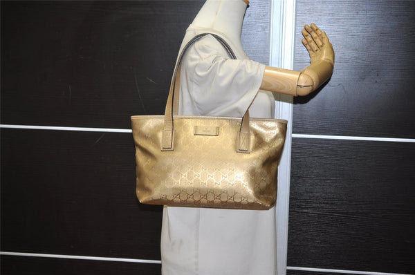 Authentic GUCCI GG Imprime Shoulder Tote Bag GG PVC Leather 211138 Gold 8745J