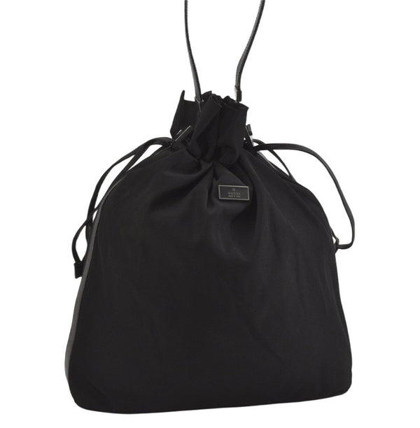 Authentic GUCCI Vintage Shoulder Drawstring Bag Nylon Leather Black 8747M