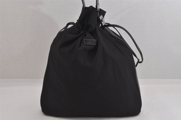 Authentic GUCCI Vintage Shoulder Drawstring Bag Nylon Leather Black 8747M