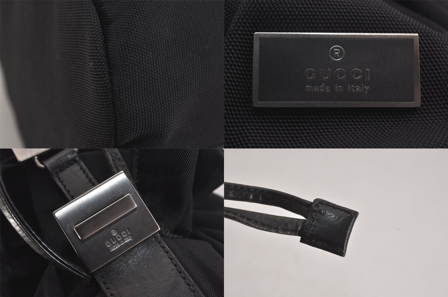 Authentic GUCCI Vintage Shoulder Drawstring Bag Nylon Leather Black 8747M
