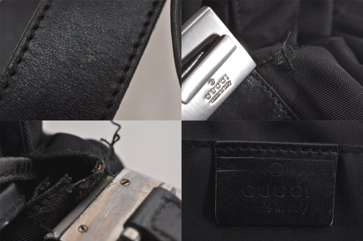 Authentic GUCCI Vintage Shoulder Drawstring Bag Nylon Leather Black 8747M