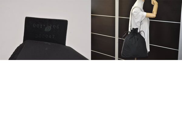 Authentic GUCCI Vintage Shoulder Drawstring Bag Nylon Leather Black 8747M