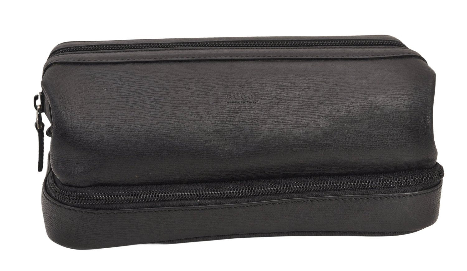 Authentic GUCCI Vintage Vanity Hand Bag Purse Leather Black 8751M