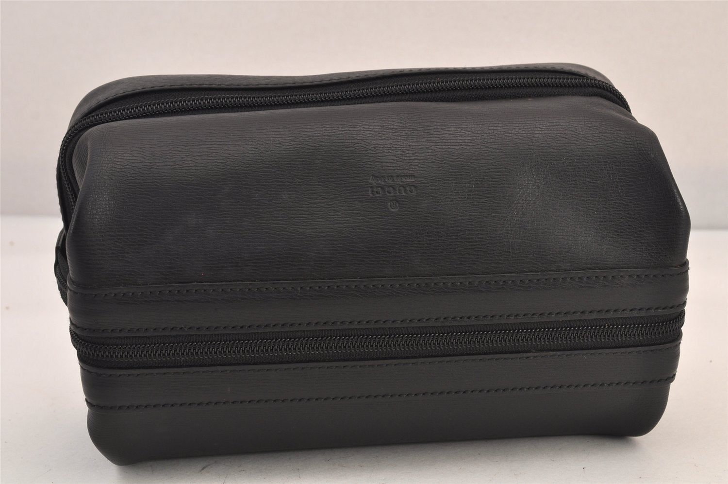 Authentic GUCCI Vintage Vanity Hand Bag Purse Leather Black 8751M