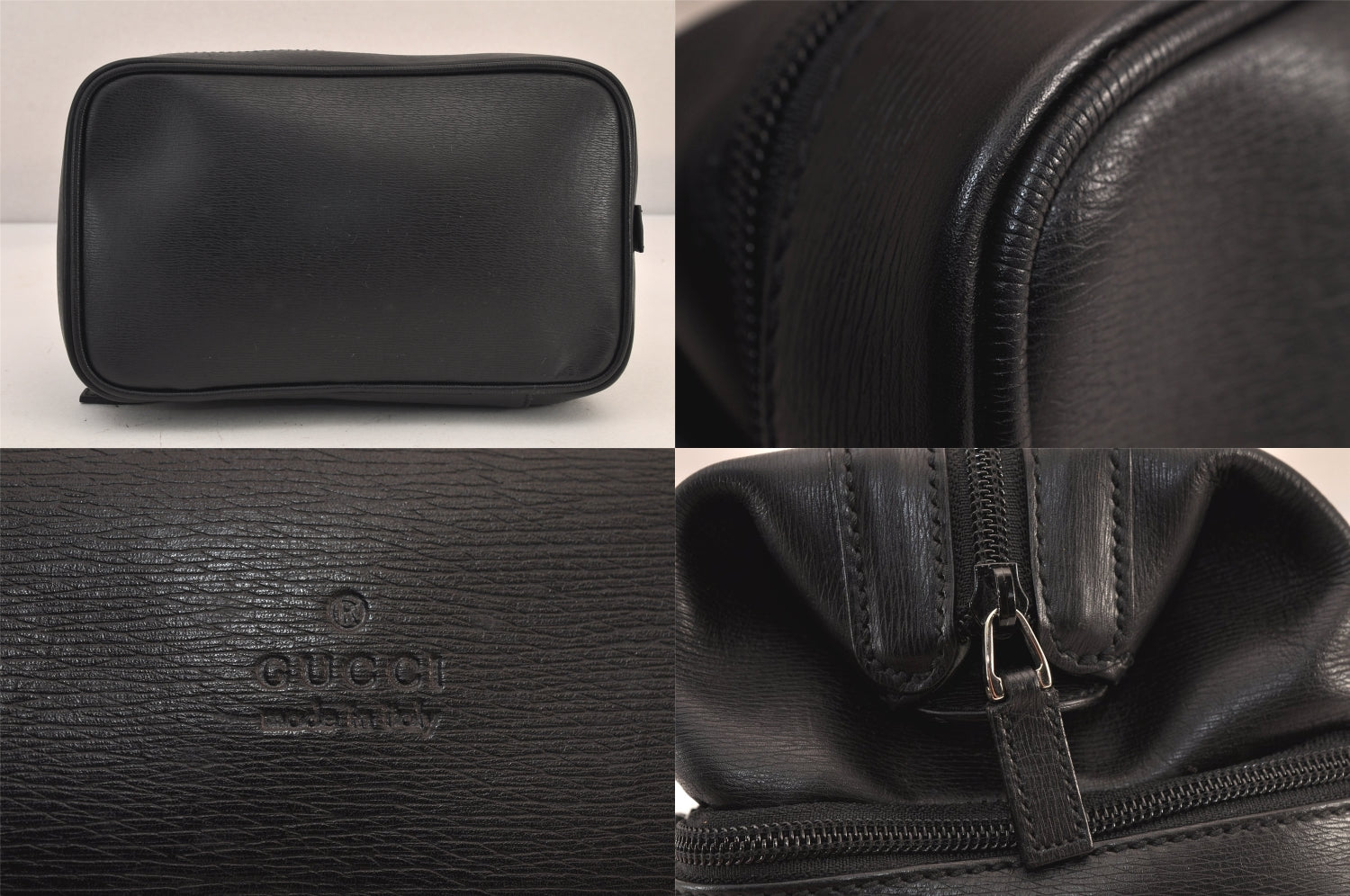 Authentic GUCCI Vintage Vanity Hand Bag Purse Leather Black 8751M