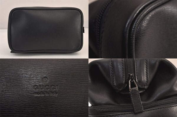 Authentic GUCCI Vintage Vanity Hand Bag Purse Leather Black 8751M