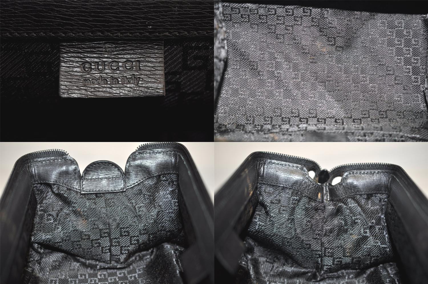 Authentic GUCCI Vintage Vanity Hand Bag Purse Leather Black 8751M