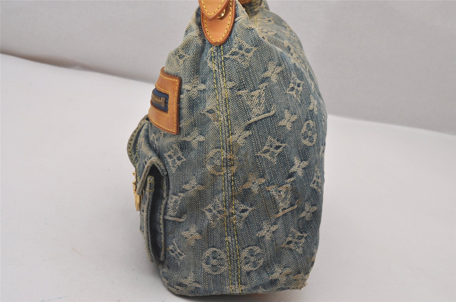 Auth Louis Vuitton Monogram Denim Baggy PM Shoulder Bag Blue M95049 LV 8754I