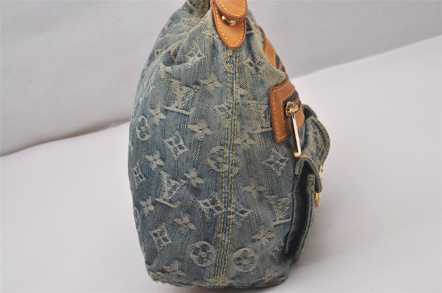 Auth Louis Vuitton Monogram Denim Baggy PM Shoulder Bag Blue M95049 LV 8754I