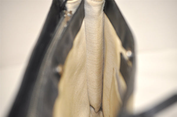 Auth BALENCIAGA Navy Pochette Shoulder Bag Canvas Leather 339937 White 8754J