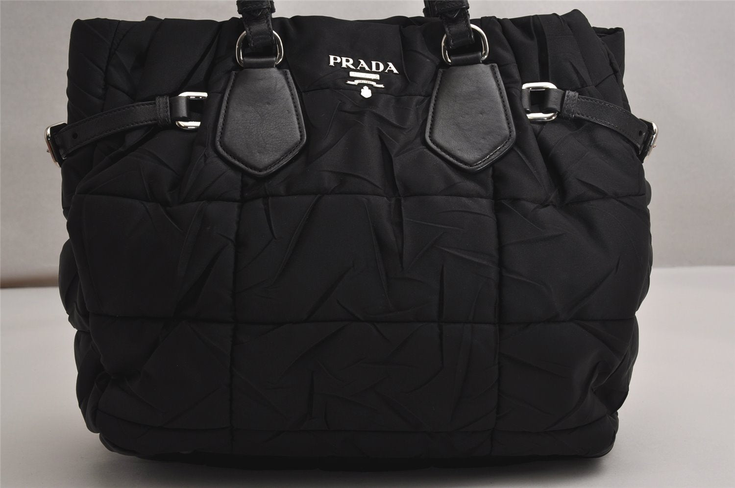 Authentic PRADA Vintage Nylon Tessuto Leather 2Way Shoulder Tote Bag Black 8756J