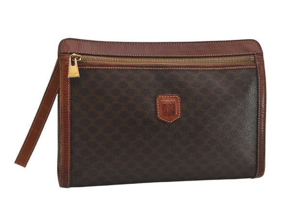 Authentic CELINE Macadam Blason Clutch Hand Bag Purse PVC Leather Brown 8756M