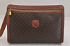 Authentic CELINE Macadam Blason Clutch Hand Bag Purse PVC Leather Brown 8756M