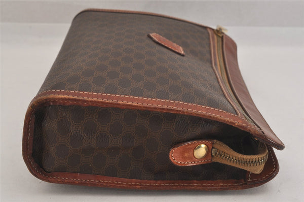 Authentic CELINE Macadam Blason Clutch Hand Bag Purse PVC Leather Brown 8756M
