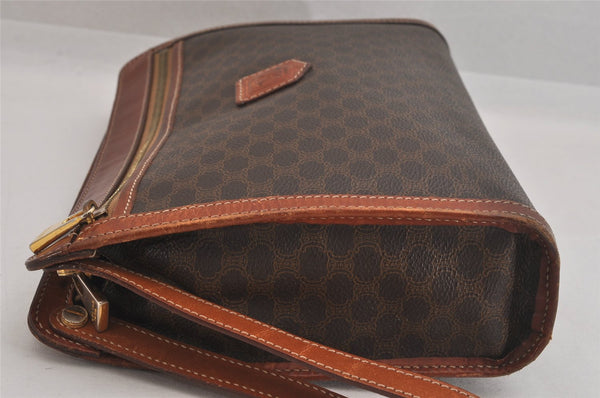 Authentic CELINE Macadam Blason Clutch Hand Bag Purse PVC Leather Brown 8756M