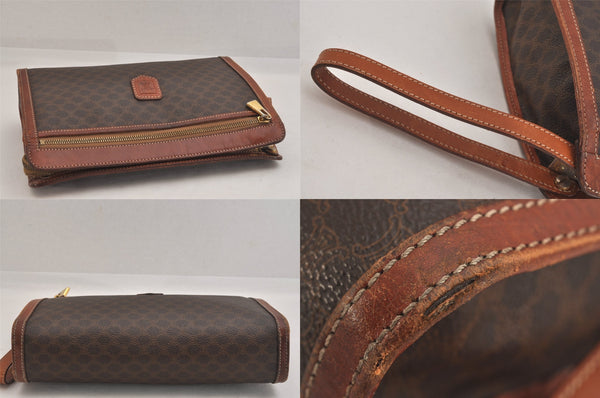 Authentic CELINE Macadam Blason Clutch Hand Bag Purse PVC Leather Brown 8756M