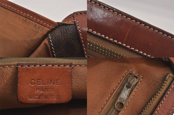 Authentic CELINE Macadam Blason Clutch Hand Bag Purse PVC Leather Brown 8756M