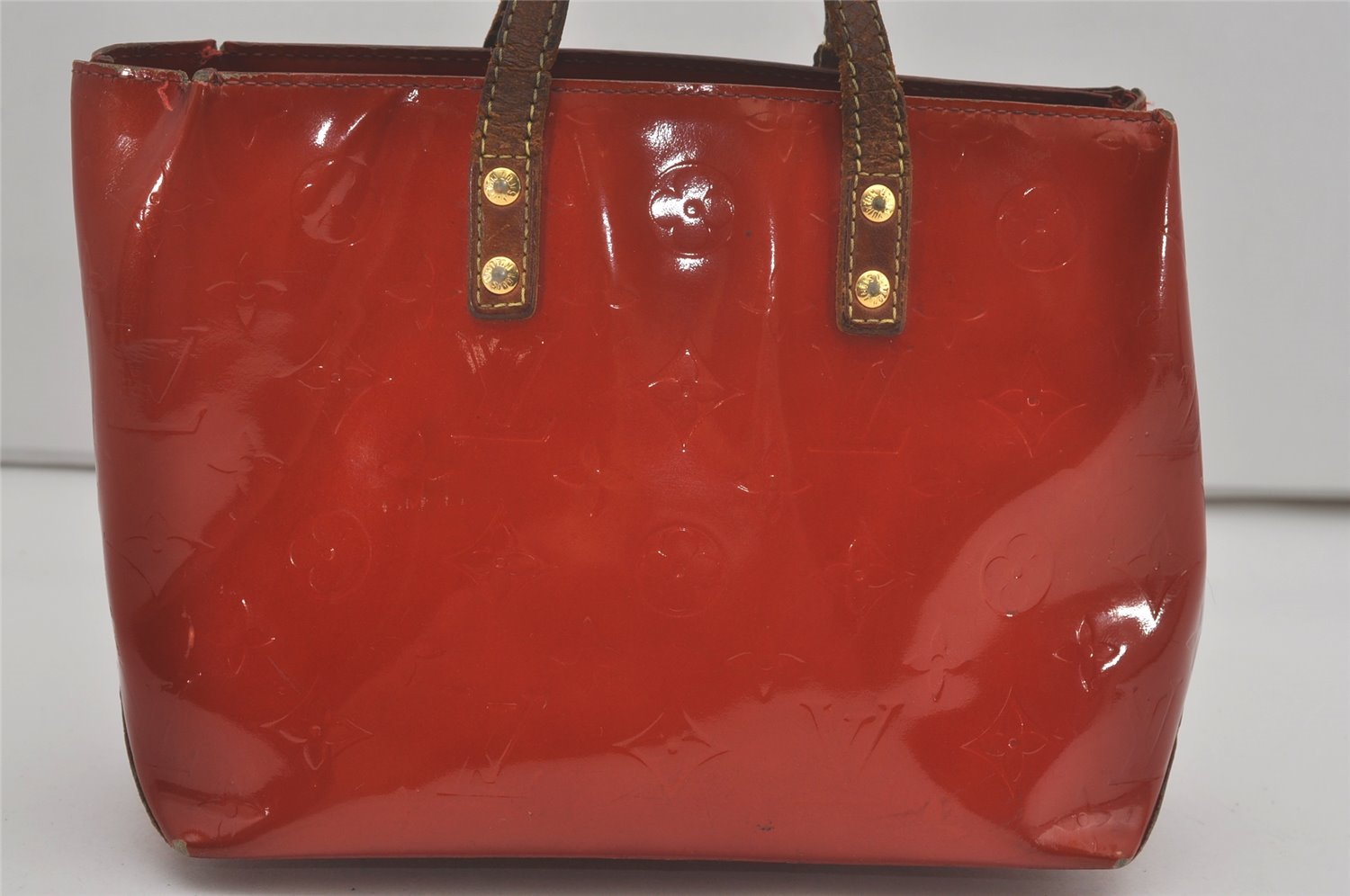 Authentic Louis Vuitton Vernis Reade PM Hand Bag Red M91088 LV Junk 8757I
