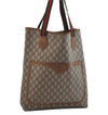 Authentic GUCCI Web Sherry Line Vintage GG Plus Tote Bag PVC Leather Brown 8760M