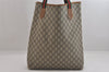 Authentic GUCCI Web Sherry Line Vintage GG Plus Tote Bag PVC Leather Brown 8760M