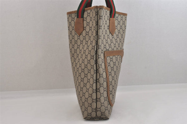 Authentic GUCCI Web Sherry Line Vintage GG Plus Tote Bag PVC Leather Brown 8760M