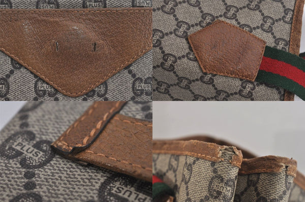 Authentic GUCCI Web Sherry Line Vintage GG Plus Tote Bag PVC Leather Brown 8760M