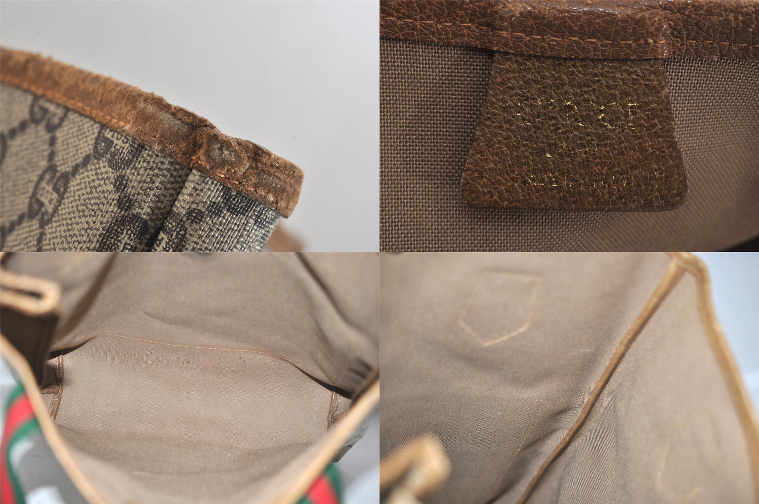 Authentic GUCCI Web Sherry Line Vintage GG Plus Tote Bag PVC Leather Brown 8760M