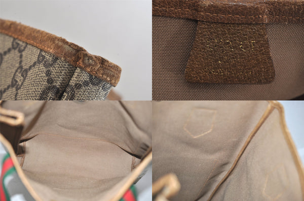 Authentic GUCCI Web Sherry Line Vintage GG Plus Tote Bag PVC Leather Brown 8760M