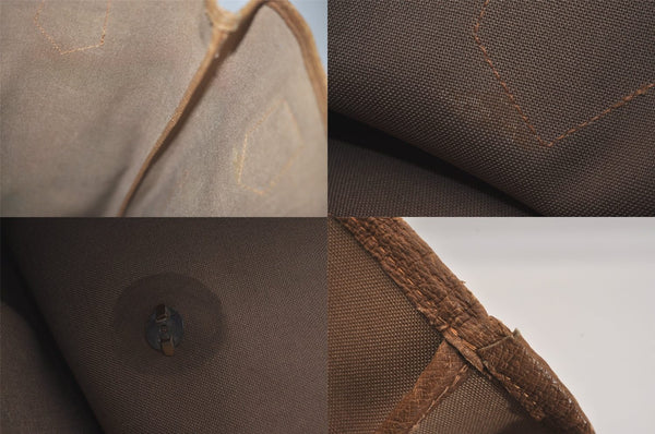 Authentic GUCCI Web Sherry Line Vintage GG Plus Tote Bag PVC Leather Brown 8760M