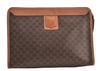 Authentic CELINE Macadam Blason Clutch Hand Bag Purse PVC Leather Brown 8761M