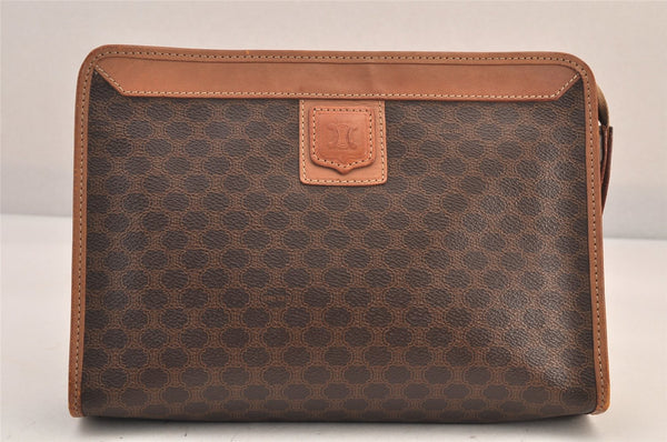 Authentic CELINE Macadam Blason Clutch Hand Bag Purse PVC Leather Brown 8761M